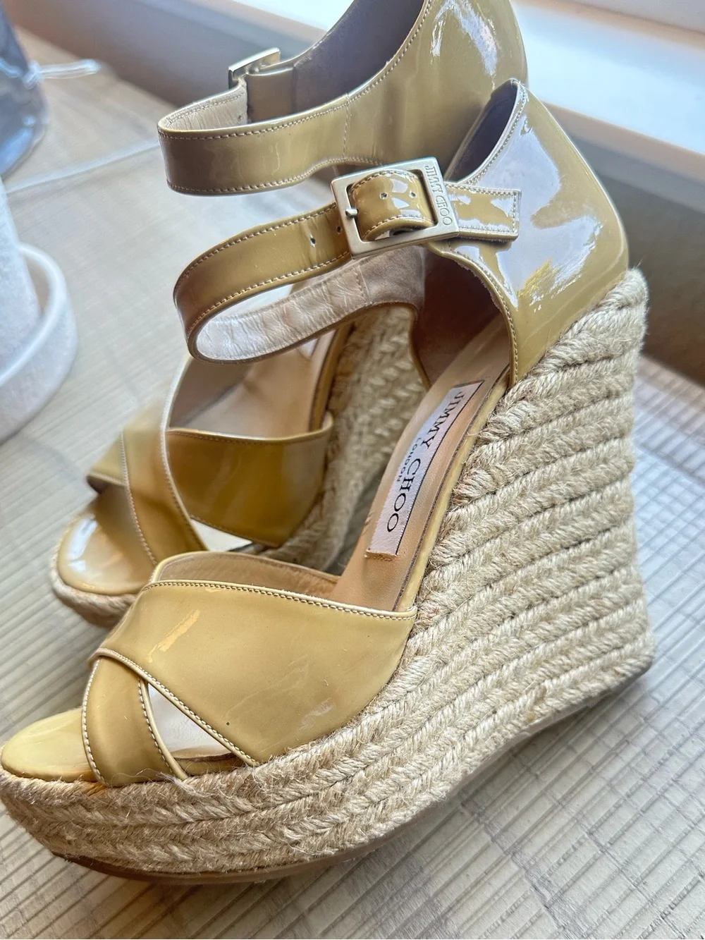 Jimmy Choo Nude Patent Espadrille- size 7